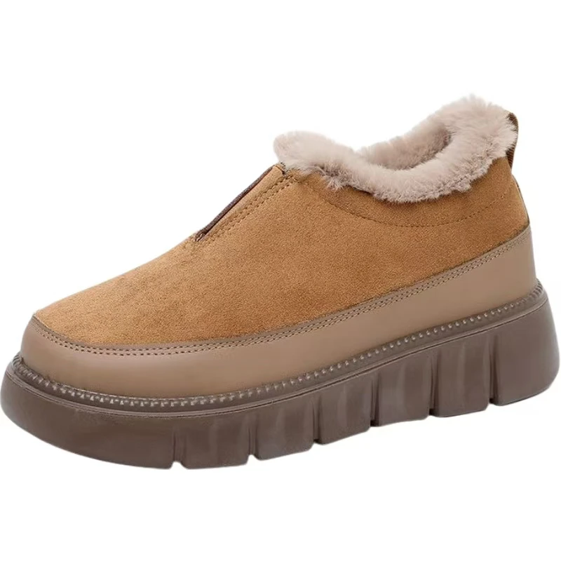 

Winter New Women Low Top Big Size Cotton Shoes Thick sole Non Slip Thicken Plush Keep Warm Round Toe Slip On Elderly Cotton Shoe