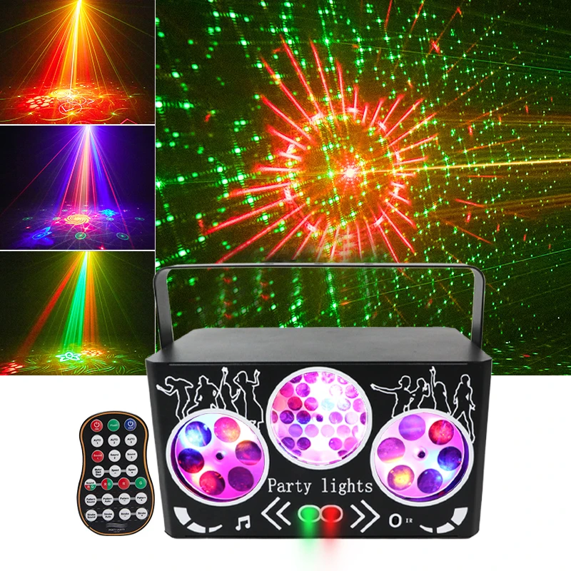 أنماط ضوء المرحلة ديسكو RGB LED DMX الصوت المنشط الليزر دي جي ضوء لحفل زفاف عطلة ديكور داخلي نادي الخفيفة