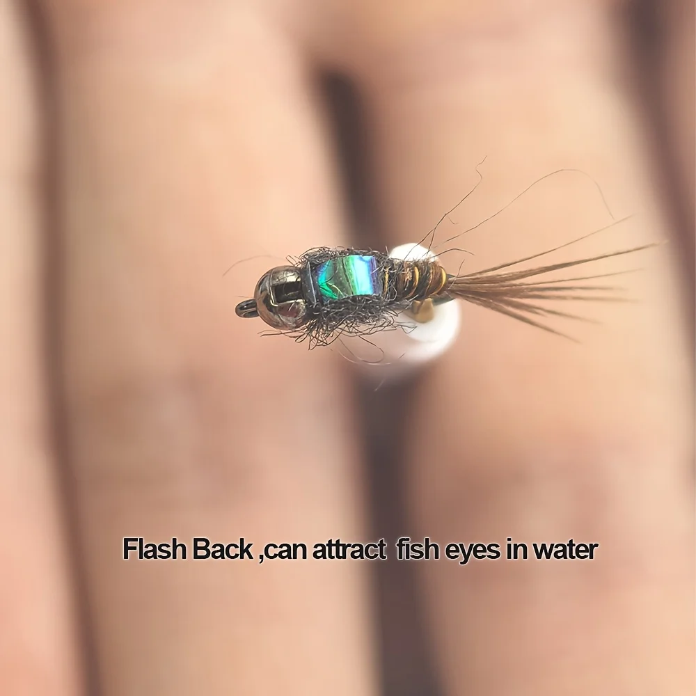 5 Stück # 14 Barbless Tungsten Jig Nymphen-Fliegen mit Fasanenschwanz, Euro-Nymphen, Nassfliegen für Forellen-, Grauelfen- und Weißfischangeln – Detail 4