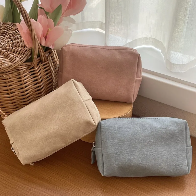 

Fashion Japanese Retro Cosmetic Bag Solid Color Wabi Sabi Style Student Girl Pencil Case Large Capacity Travel Charger Cable Bag