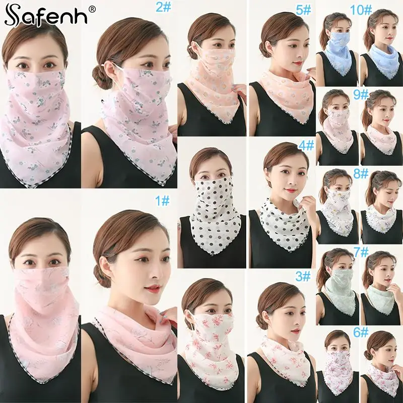 1PCS Summer Women Mask Scarf Sun Protection Mask Outdoor Riding Dustproof Cycling Running Ear Hangers Silk Scarf Handkerchief