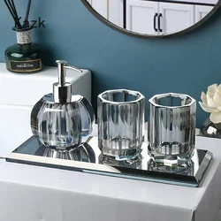 Light Luxury Crystal Glass Bathroom Accessories Set High End Transparent Wash Supplies Toothbrush Holder Cup Shampoo Bottle