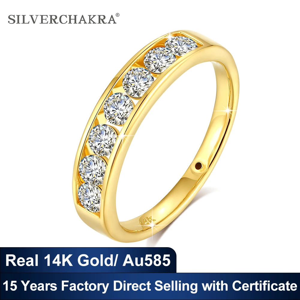 Casual Rings for Women 14K Gold AU585 3mm 0.1ct 7pcs Moissanite Diamond Bridal Jewelry Unisex Anniversary Gifts Free Shipping