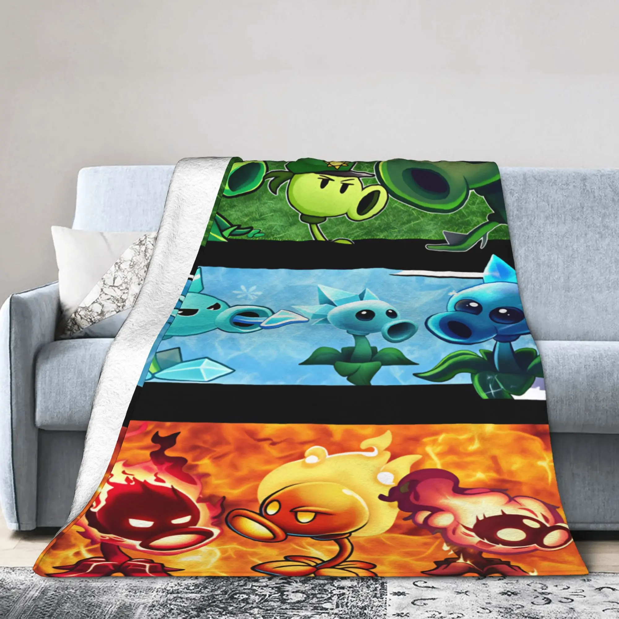 Plants Vs Zombies Peashooter Element Blanket Warm Soft Throw Blanket Autumn Travel Couch Chair Sofa Bed Novelty Bedspread