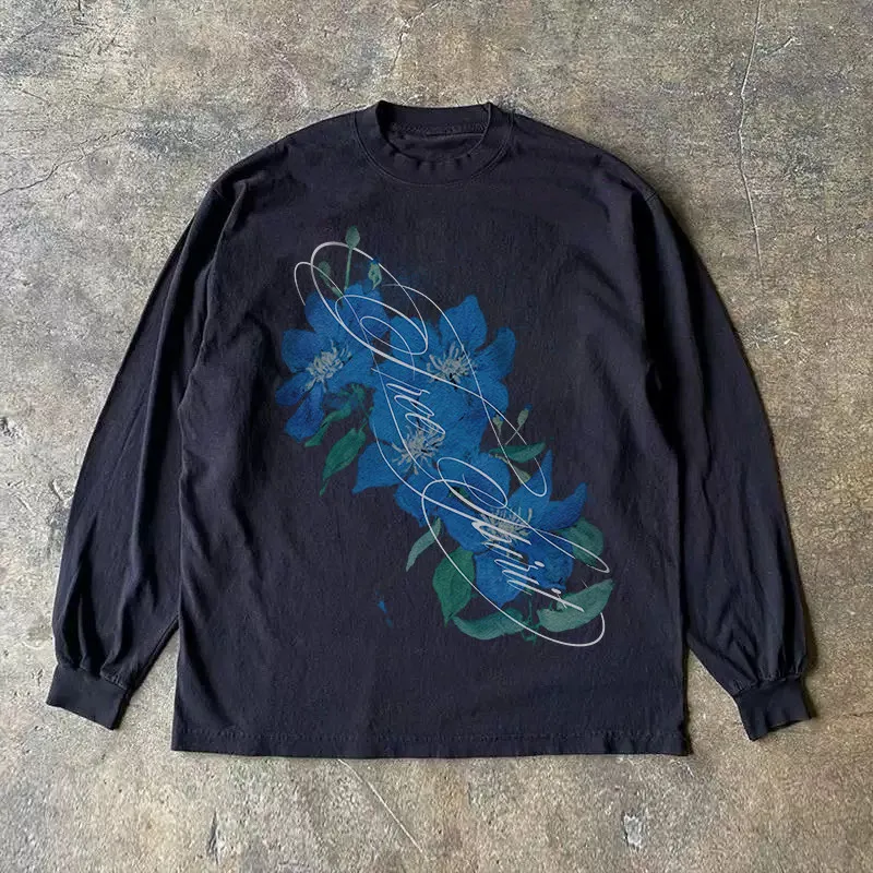 Heavyweight 310g Pure Cotton Long Sleeve T-Shirt American Retro Style Streetwear Versatile Loose Fit round Neck Crew Neck Top