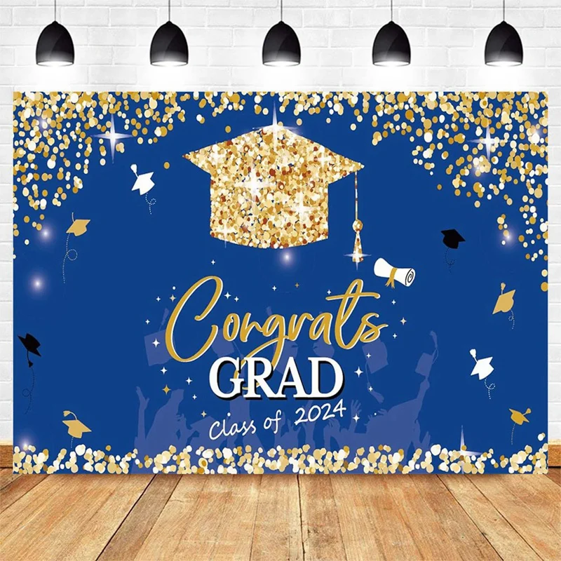 A99E-150X100cm Class Of 2024 Graduation Graduates Photography Cloth Farewell Party Theme Ceremony Golden Spot Backdrops