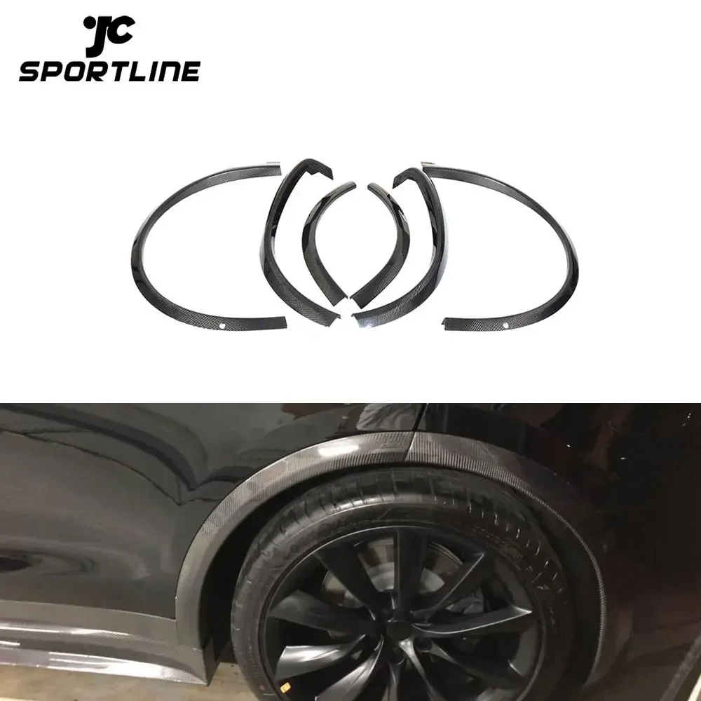 6PCS/SET Carbon Fiber Wheel Arch Fender Flares Trim for Tesla Model X P90 75D P100 2016-2018