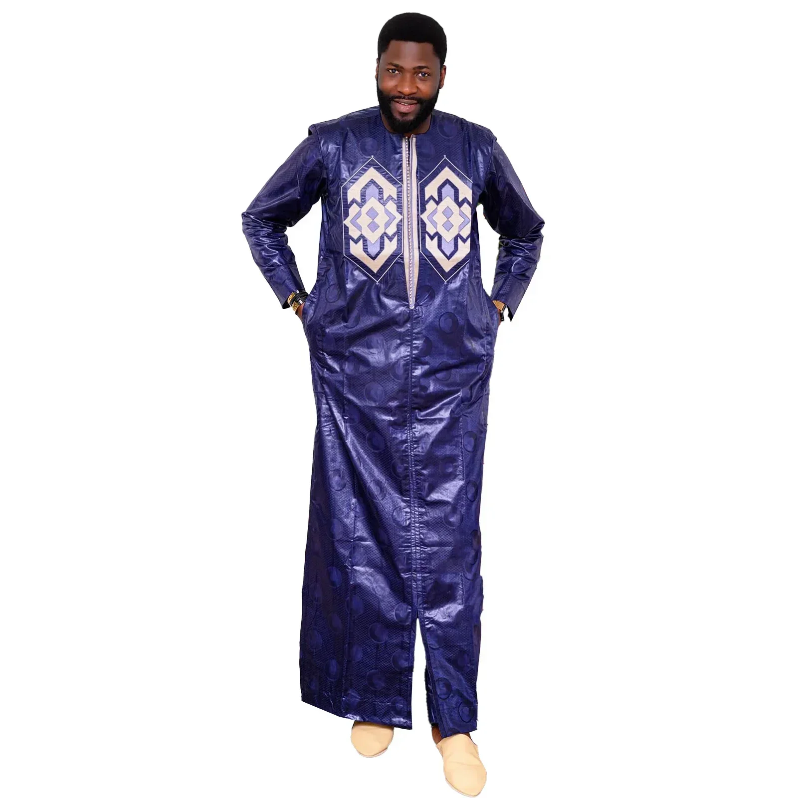 African Clothes For Man Bazin Riche Embroidery Design Top Long Sleeve 2 Piece Set