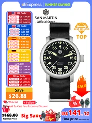 San Martin nuevo 40mm Retro Pilot YN55 mecánico automático moda estilo Simple hombres reloj de pulsera 100m impermeable C3 luminoso SN0143