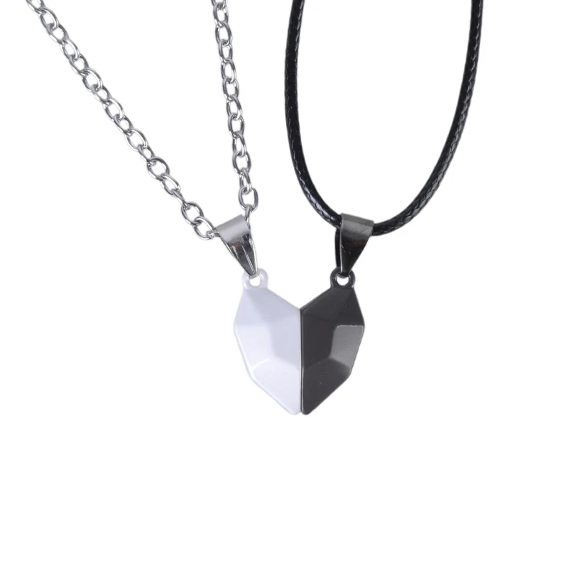 2Pcs Minimalist คู่รักมิตรภาพจี้หัวใจคู่แม่เหล็กระยะทาง Faceted Heart จี้สร้อยคอเครื่องประดับ