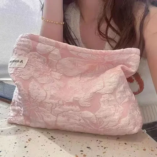 Imagen 2 del producto Bolsa de maquillaje Floral de lona para mujer, bolso de cosméticos grande, bolsas de almacenamiento de viaje de gran capacidad, bolsos de mano simples para mujer