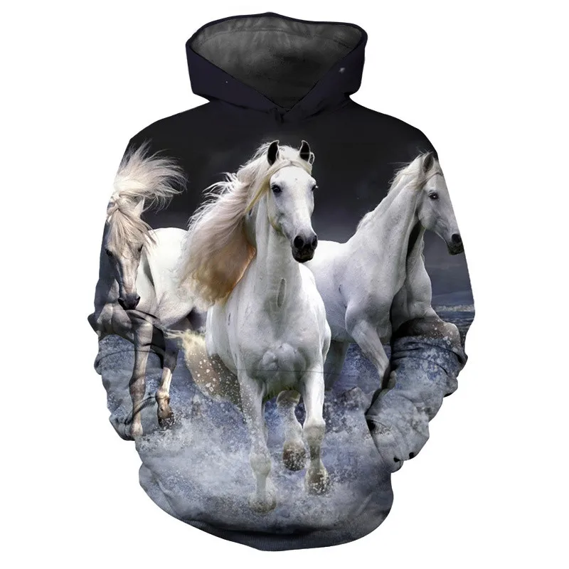 Hoodies 3d Print Animal Rrun Quickly Horse Sweatshirts Boys Girls Unisex Hooded Fashion Sweatshirts kids Long Sleeve Hoodie Coat