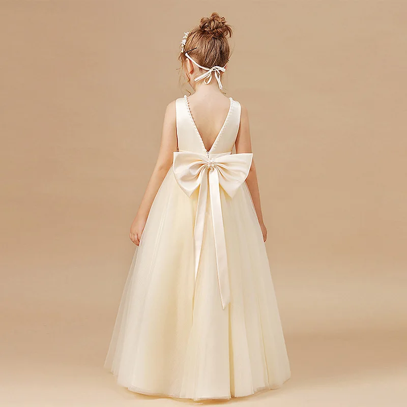Elegant Piano Perform Teenage Girl Princess Dress Birthday Party Dresses For Girls Fashion Backless Bow Long Style Prom Dress