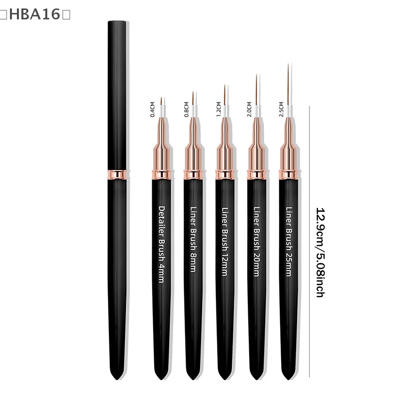〔HBA16〕5PCS Nail Art Liner Brushes Sizes Painting Nail Design Pen  Drawing Tool For Long Lines Thin Details Manicure Pen
