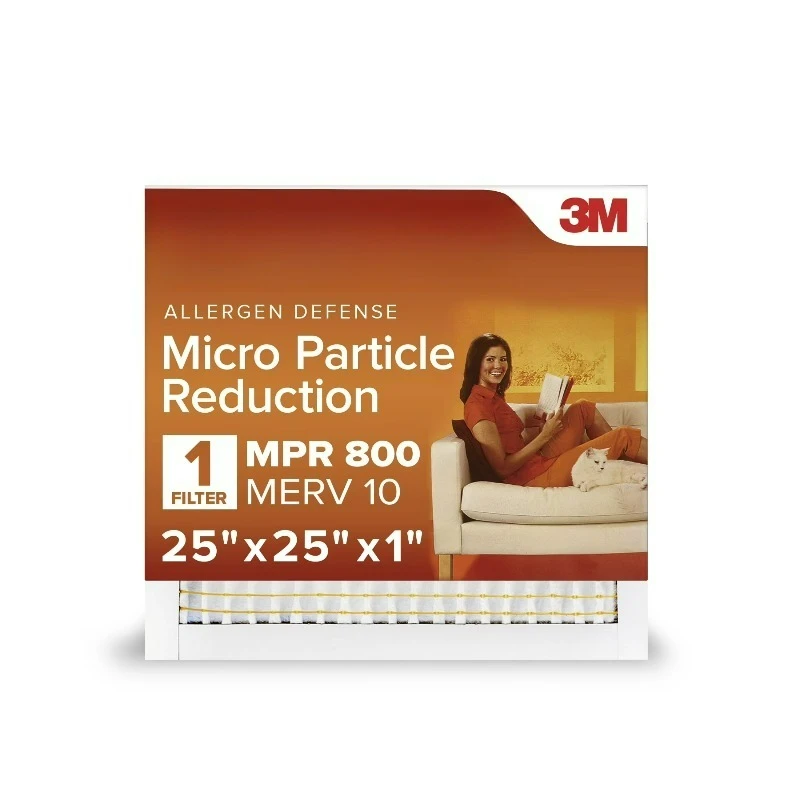 

25x25x1 HVAC Furnace Air Filter, MPR 800 MERV 10, Micro Particle Reduction, 1 Filter