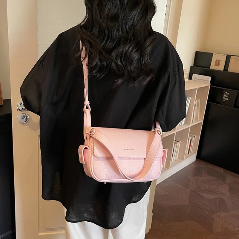Women Litchi Grain PU Shoulder Bag Minimalist Solid Color Flap Crossbody Bag Casual Daily Small Handbag