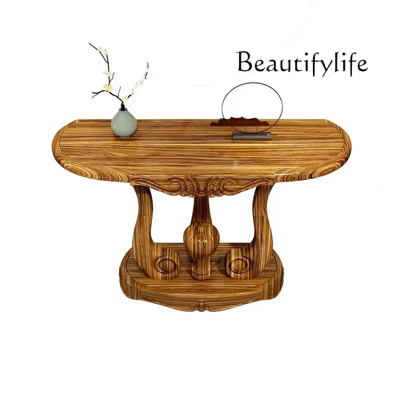 

Nordic ebony entrance table European solid wood villa crown carved large apartment decorative cabinet