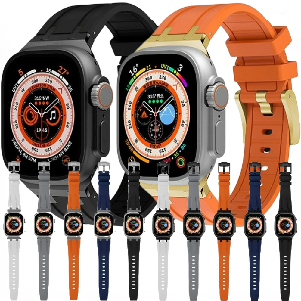 

Liquid Fluororubber Strap for Apple Watch Band 45mm 44mm 46mm 42mm Ultra 49mm Modified Wristband iWatch Series 10 9 8 7 6 5 4 SE