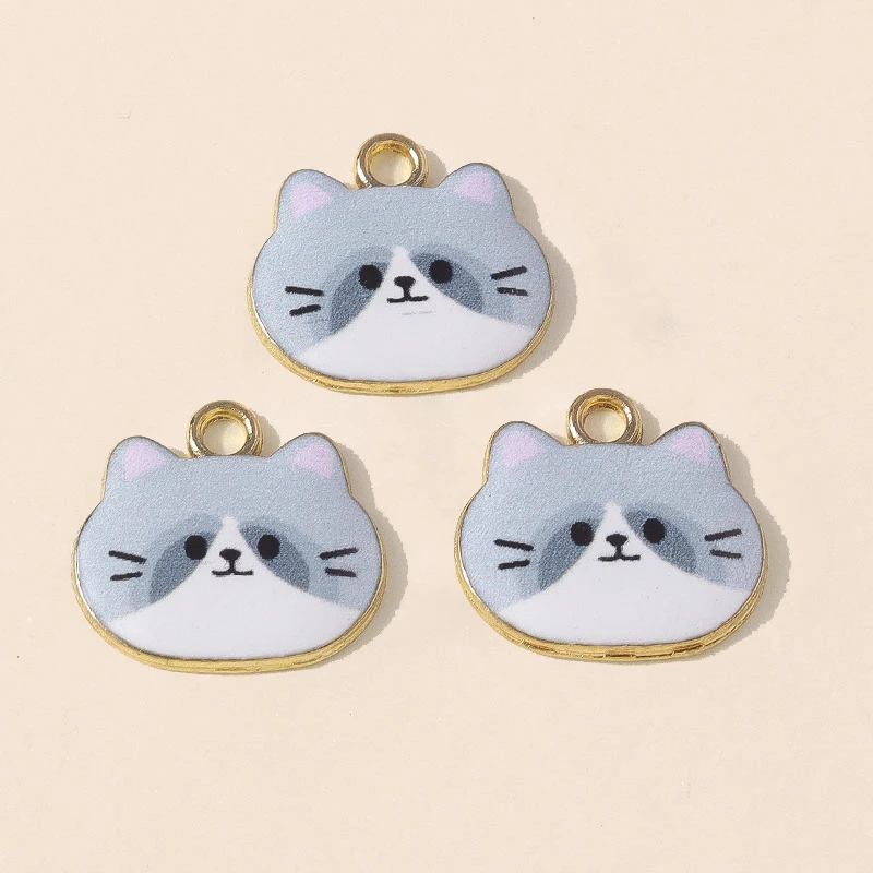 Leslie 10 Stück 16*18mm Niedliche Metall-Emaille Katzen-Anhänger für Schmuckherstellung DIY Schmuck Ohrhänger Halsketten-Anhänger – Detail 10