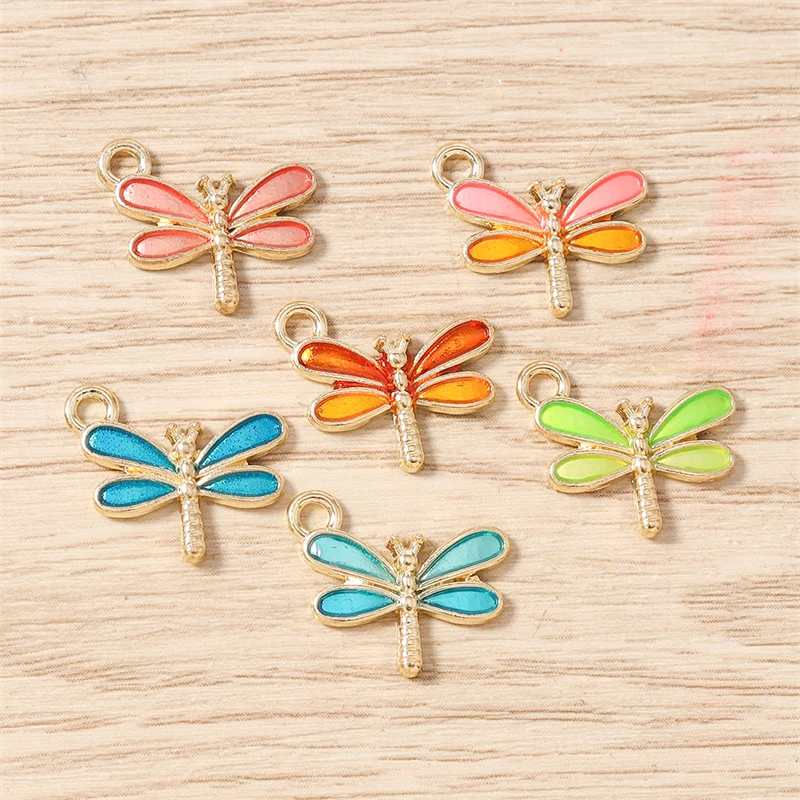 10 Stück 15 x 12 mm niedliche Emaille-Anhänger mit fliegender Libelle für die Herstellung von Halsketten, Ohrringen, Armbändern, DIY-Handwerk, Schmuckzubehör – Detail 11