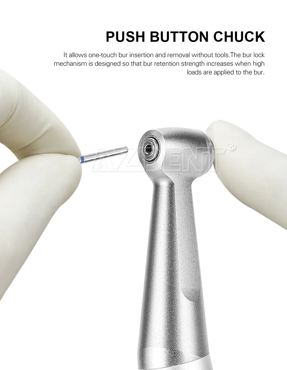 AZDENT Dental 1:1 Niedrigdrehzahl-Handstück passend für FG ø1,6mm Bohrer Winkelstück Druckknopf Zahnmedizinisches Instrument Laborausrüstung – Detail 6