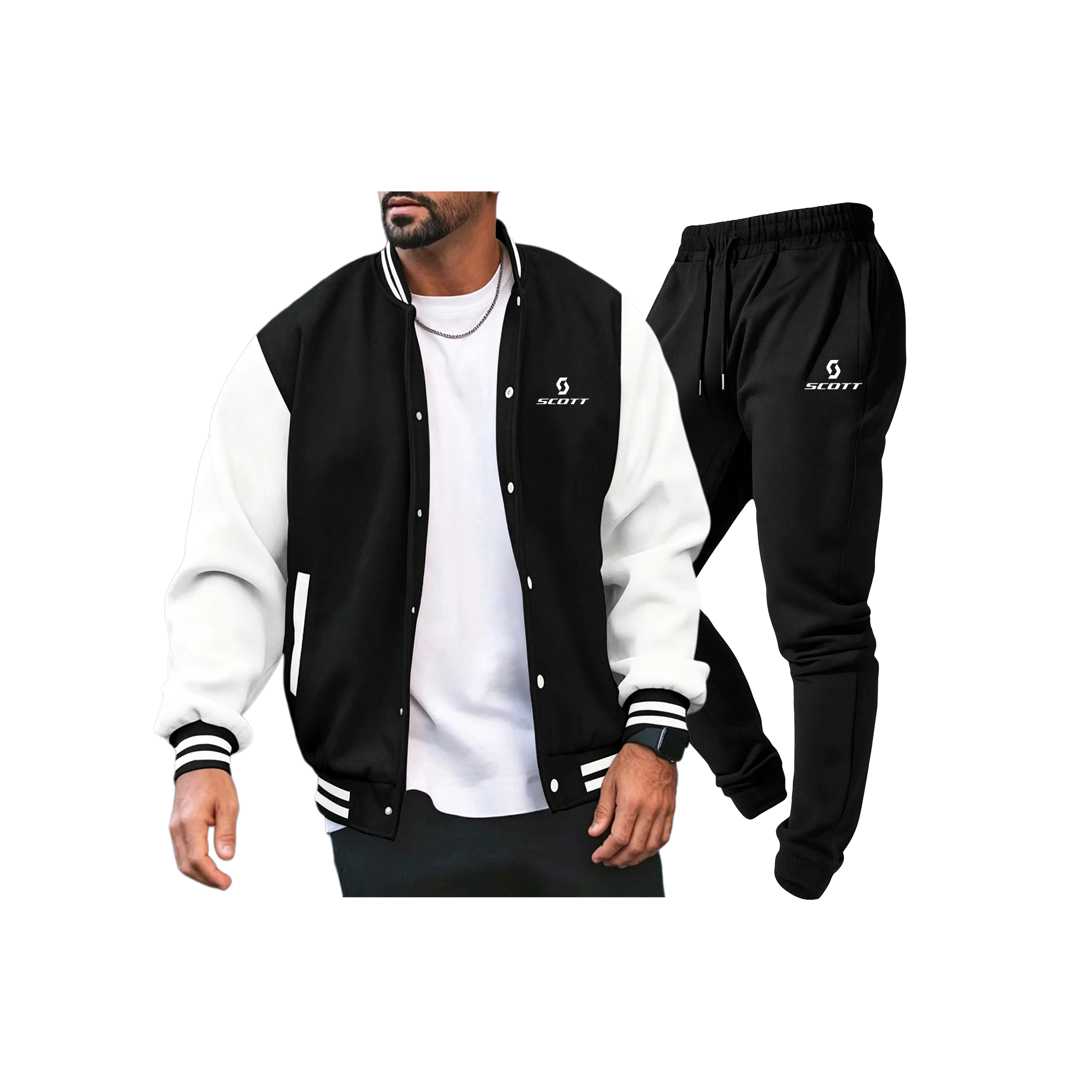 Men's autumn and winter set sports baseball suit jogging pants two-piece set letter SCOTT printed pattern size S-XL