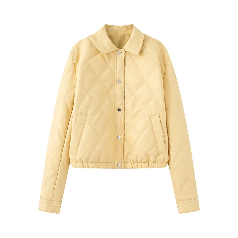 Lozenge Women's Leather Jacket Autumn Winter Padded Coats Fashion Leather Bomber Jacket Outerwears Demi-season Jacket for Women