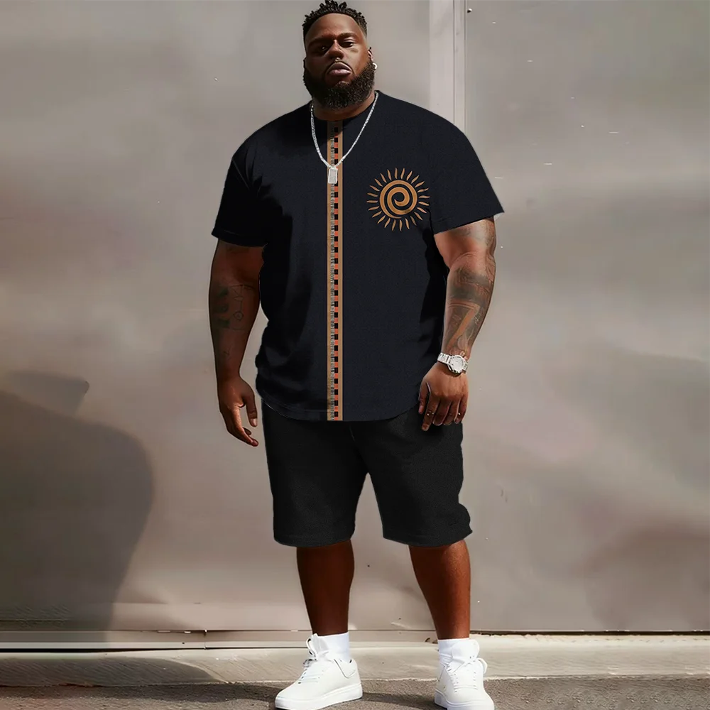 

Мужской комплект с короткими рукавами больших размеров S-9xl: этнический шарм — 2 предмета большого и высокого кроя, дышащая ткань, мягкие принты с народным мотивом,