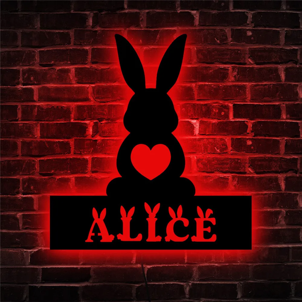 Personalized Easter Bunny Rabbit LED Neon Wall Lamp Custom Name Happy Easter Decor for Home Table Wall Night Light Accessories