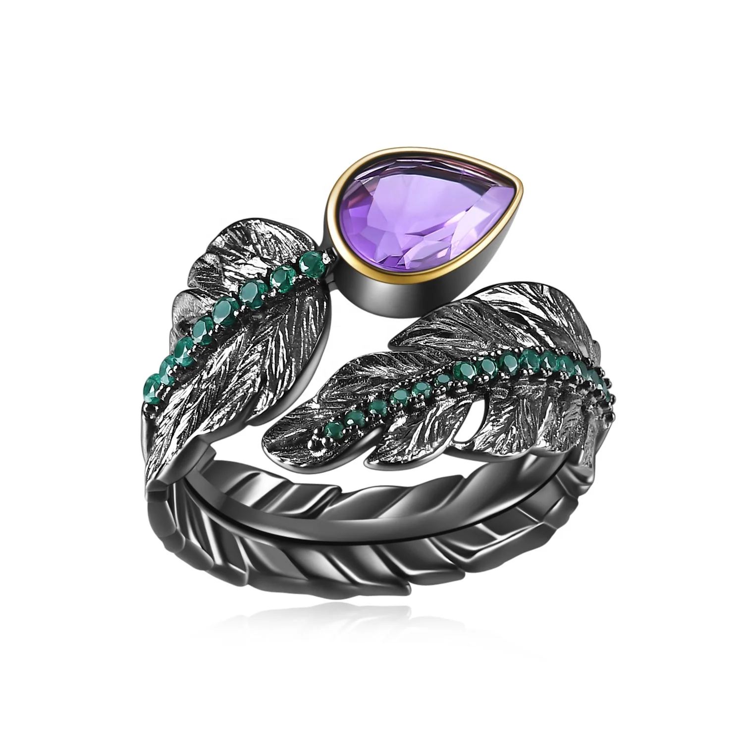 

C8270 Abiding Custom Fine Jewelry Wholesale Adjustable S925 Sterling Silver Nano Emerald Amethyst Womens Gemstone Rings