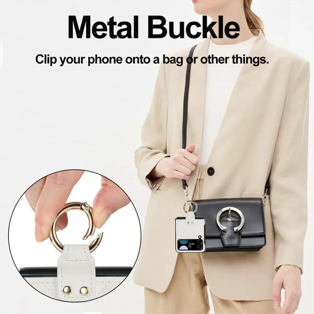 Solid Color Leather Flip Phone Case for Samsung Galaxy Z Flip6 & Z Flip 5 with Back Cover Ring Buckle