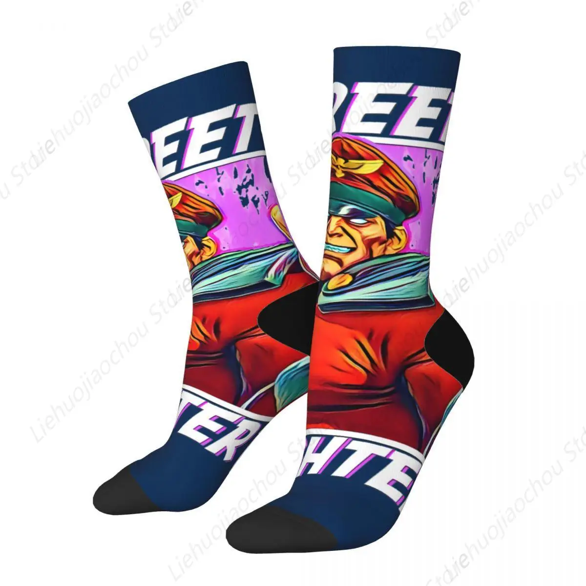 Funny Street Fighters M Bison Basketball Socks Polyester Middle Tube Socks for Women Men Non-slip