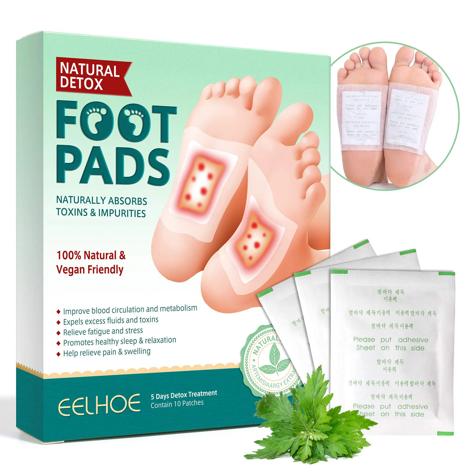 

Cleansing Foot Pads Bamboo Ginger Powder Organic Bamboo Vinegar Detox Foot Patches Better Sleep Stress Relief for Foot Care