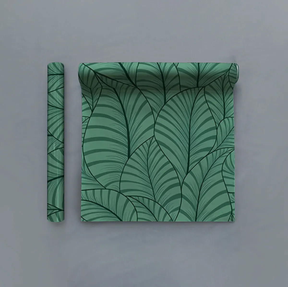 Circular wallpaper with green striped banana leaf pattern waterproof and conceal flaws