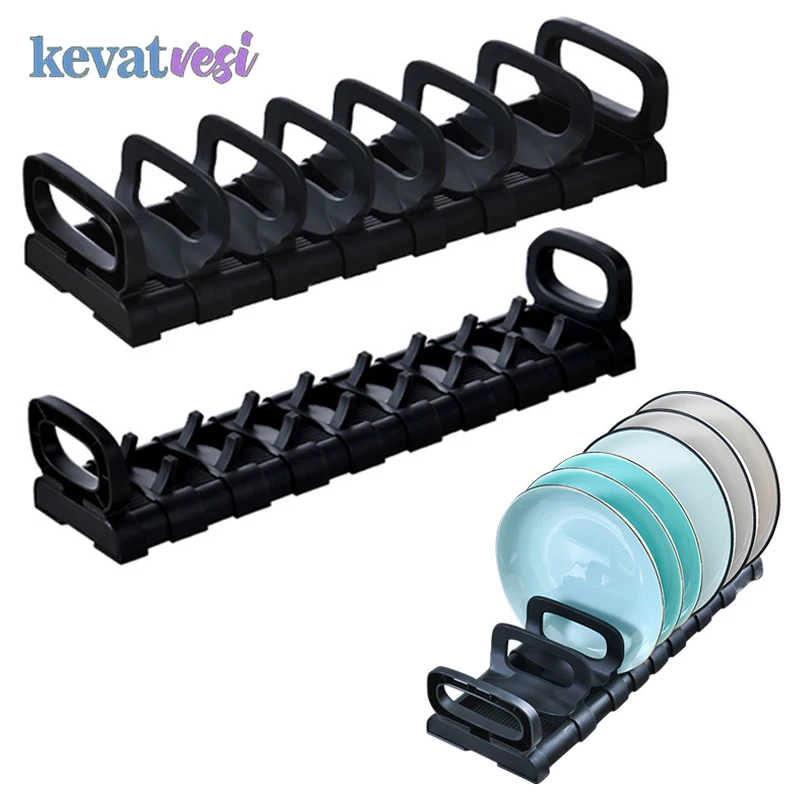 Kithchen Dish Storage Rack Pot Lid Rack Adjustable Drainer Plastic Storage Holder Cooking Dish Stand Drawer Kitchen Organizer