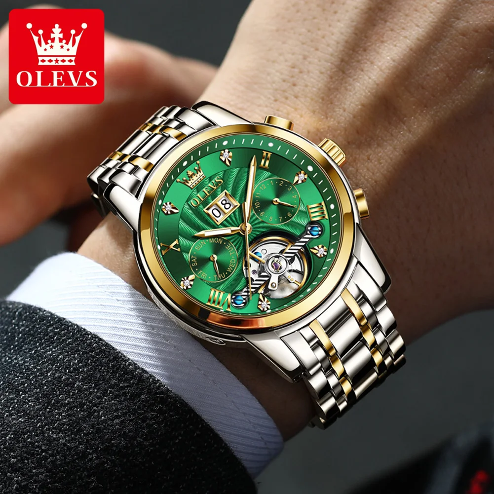 OLEVS 9910 Luxury Clock For Men Automatic Watch Waterproof Stainless Steel Mechanical Luminous Male Wristwatch