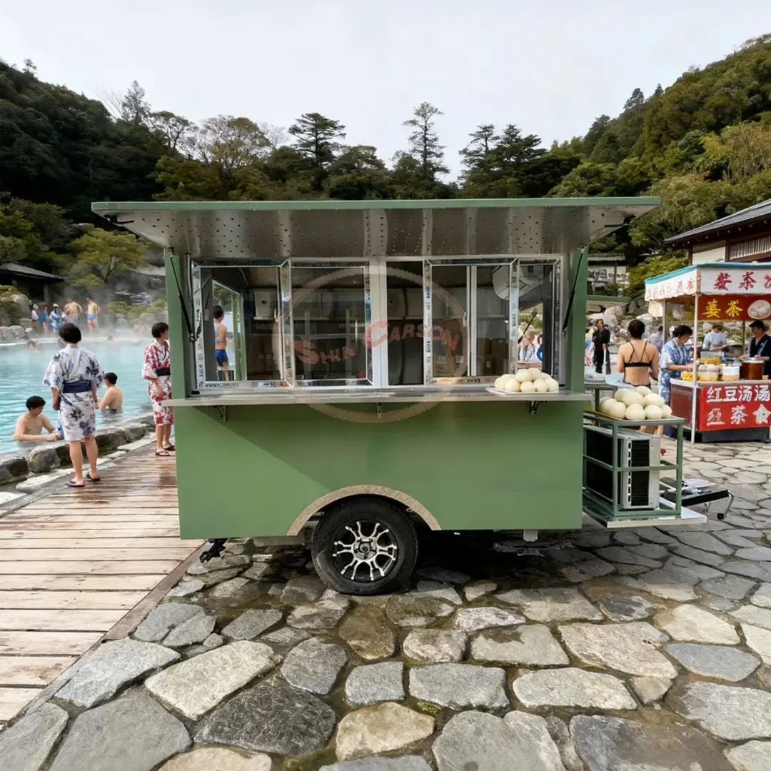 Outdoor Catering Trailer Fiberglass Mobile Food Truck with Stainless Steel Countertop for Business Use