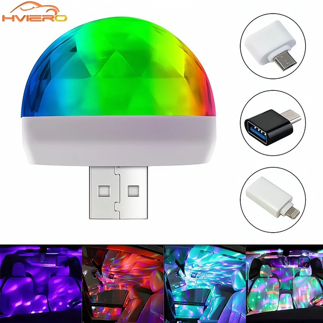 Samochodowe oświetlenie otoczenia USB DJ RGB Mini Kolorowy dźwięk muzyki Led Apple Interfejs USB Świąteczna atmosfera imprezowa Wewnętrzna lampa bagażnika kopułkowego