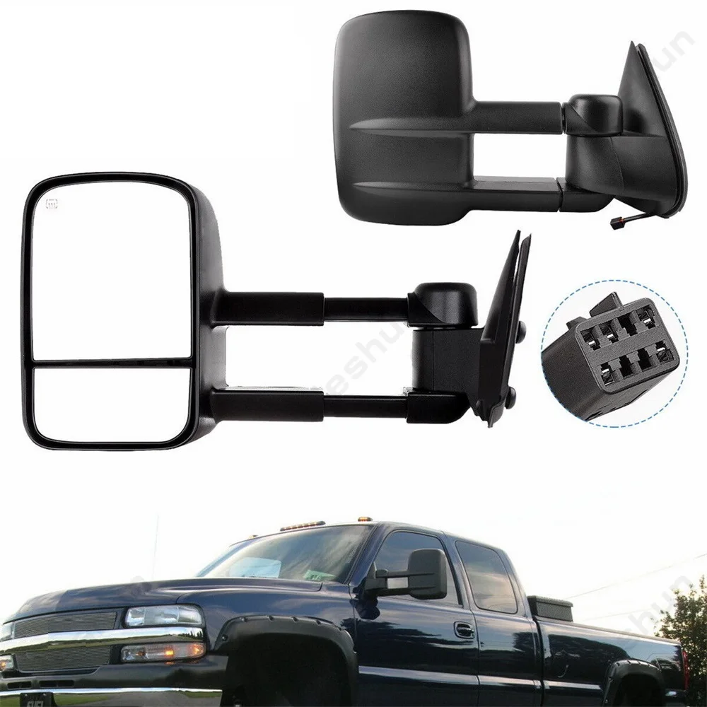 Pair For 1999 2000 2001 2002 Chevy Tahoe Silverado Suburban GMC Yukon XL Sierra Truck Power Heated Side Telescoping Tow Mirrors