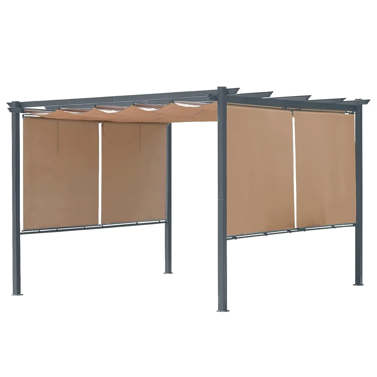 12x12 Ft Aluminum Pergola Retractable Canopy & 2 Side Shades for Patio Backyard Garden Deck, Customized