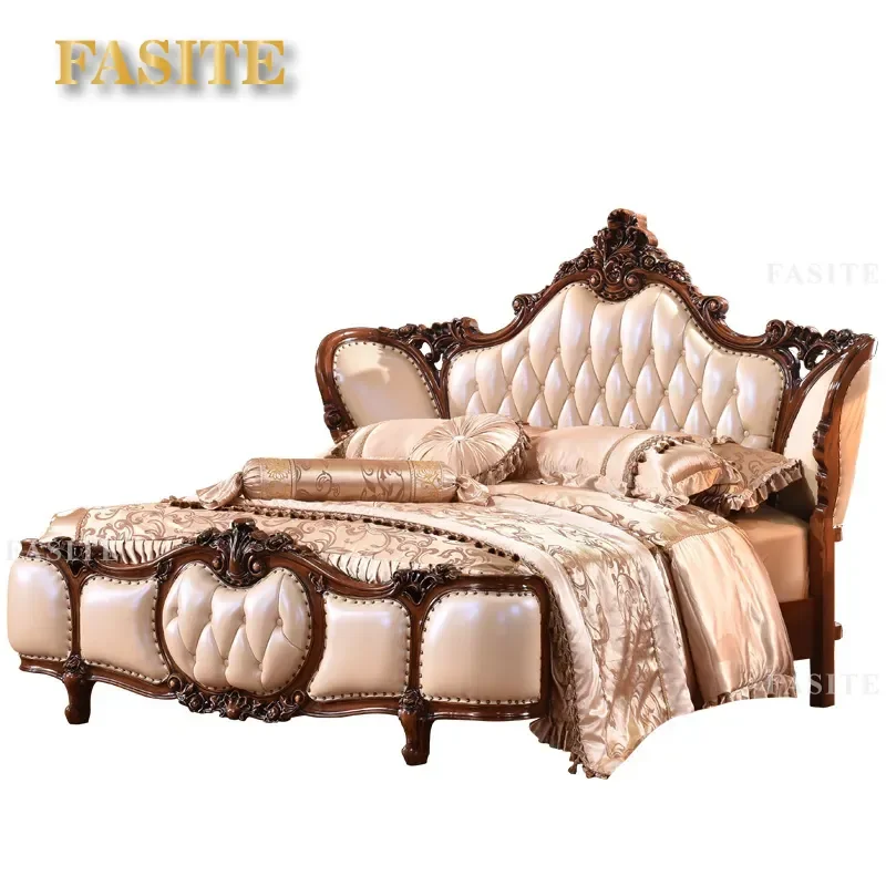 For European American All Solid Wood Leather Storage Bed Double Wedding Master Bedroom 1.8m 2.0m Princess Bed