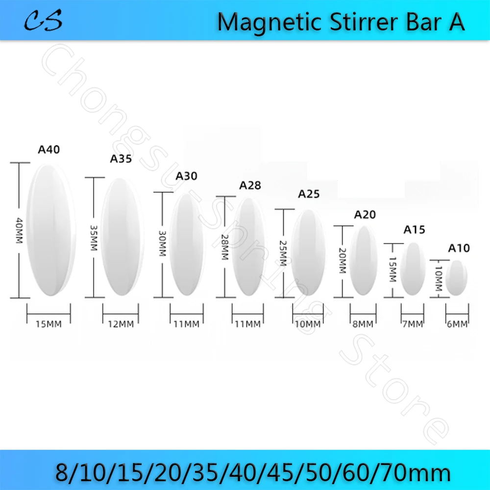 Type A 8/10/15/20/35/40/45/50/60/70mm Magnetic Stirrer Bar PTFE Magnetic Stirrer Mixer Stir Bars No Burrs Laboratory Experiment