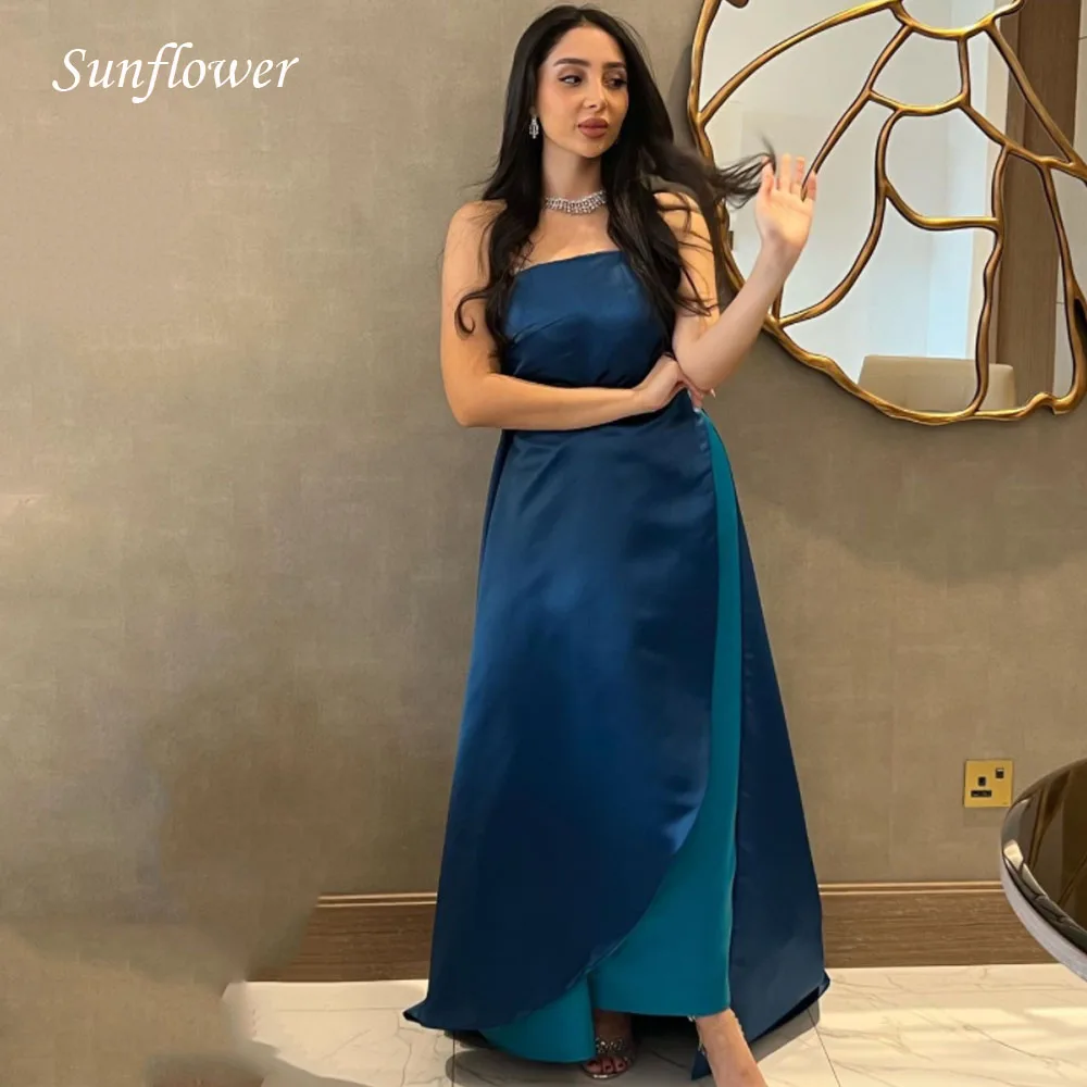 Sunflower-vestido de fiesta de satén con abertura escalonada, traje de noche hasta el tobillo de sirena, sencillo y sin tirantes, gama alta, personalizado, 2023