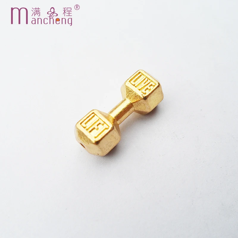 tiki  2 rupee item 10PCS Lot zinc alloy Sports Live Lift Barbell Dumbbell Spacer Beads Metal Charm Fit Make Bracelet Jewelry