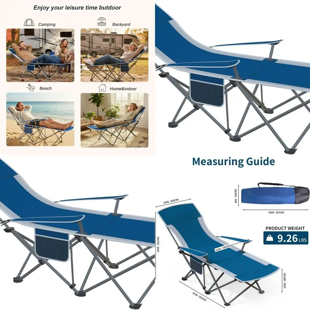 

Folding Beach Chair Recliner for Adults - Heavy Duty 300lbs Camping Chair with Adjustable Backrest & Footrest, Portable Outdoor