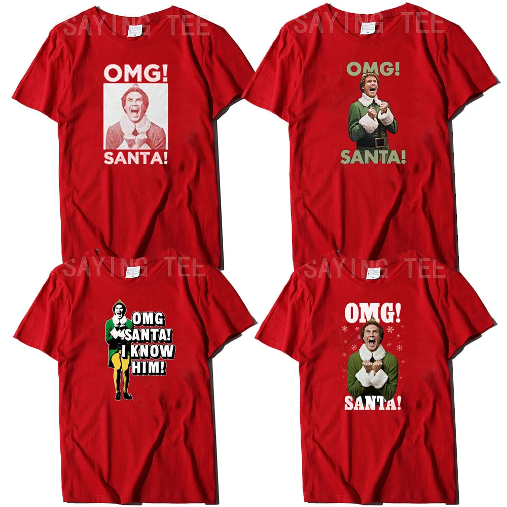 Elf OMG! Santa Buddy Adult Christmas T-Shirt Funny XMas Costume Gifts Streetwear Clothes Men Family Matching Christmas Pajamas