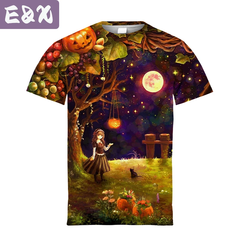 loween Crewne Camisetas para mulheres ex ort Sve Camiseta estampada de poliéster Ele Sle Summer Ciwalk Travel Home D...