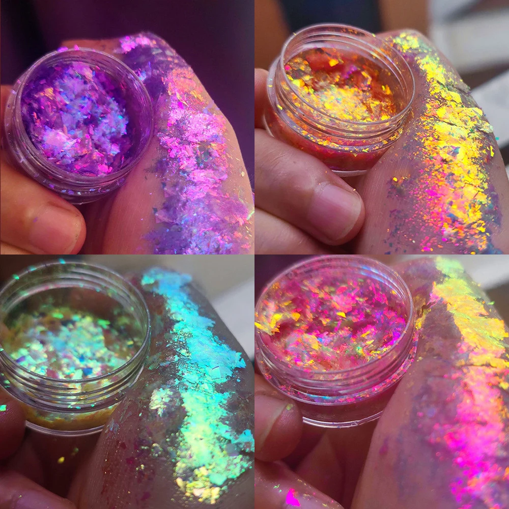 1 Box (0,1 g) Schillerndes Nagel-Opalpulver, ultradünne, unregelmäßig geformte Nagelkunst-Pailletten für Gel-Lack, DIY-Maniküre-Dekor-Flocken MT