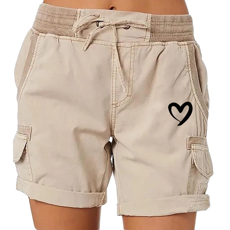 

Heart Printed Women's Cargo Shorts Fashion Casual Work Shorts Hiking Outdoor Summer Multiple Pockets Female Short Pants S-3XL