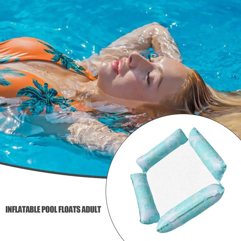 Flotadores de piscina para adultos, hamaca de agua de 4 tubos, flotadores de piscina, juguetes de piscina de PVC grueso multiusos con Base de red para fiesta de verano y mar